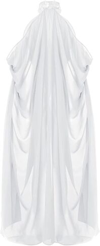 Women Vintage Embroidered Wedding Long Chiffon Cape Stand Collar Off Shoulder Bridal Veil Cloak Halter Capelets in Kuwait