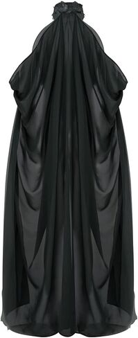 Women Vintage Embroidered Wedding Long Chiffon Cape Stand Collar Off Shoulder Bridal Veil Cloak Halter Capelets in Kuwait