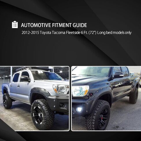 Autozensation Compatible with 2012-2015 Toyota Tacoma, 4PC Front + Rear Pocket Style Bolt On Rivet Fender Flares Smooth in Saudi Arabia