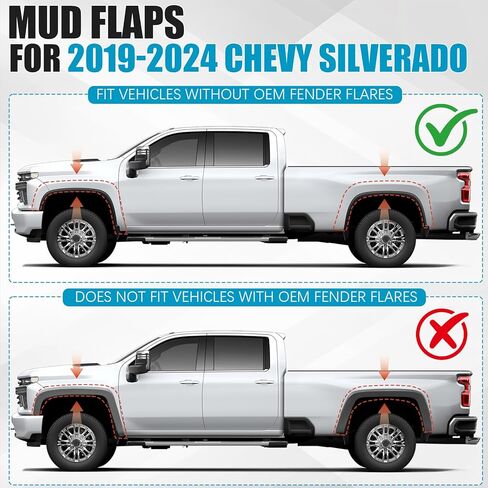 حذف اللوحات الطينية لملحقات 2019-2026 Chevy Silverado 1500 (غير متوافقة مع GMC Sierra)، لا توجد واقيات من الطين لعجلة الحفر تحذف طقم الجسم الخارجي، 4 قطع أمامية وخلفية in Kuwait