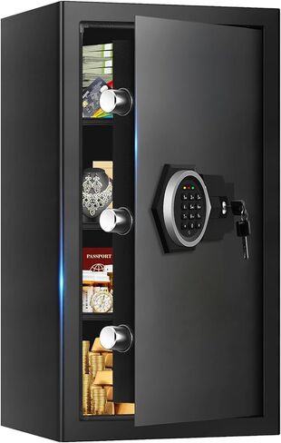 خزائن كبيرة بحجم 5.3 مكعب للاستخدام المنزلي مقاومة للحريق والماء، صندوق آمن رقمي مقاوم للحريق مع لوحة مفاتيح قابلة للبرمجة، مفاتيح احتياطية ورف قابل للإزالة، مستندات مضادة للسرقة آمنة للأشياء الثمينة الطبية in Kuwait
