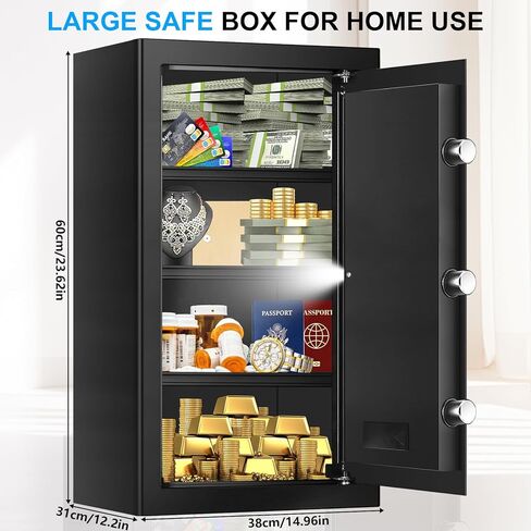 خزائن كبيرة بحجم 5.3 مكعب للاستخدام المنزلي مقاومة للحريق والماء، صندوق آمن رقمي مقاوم للحريق مع لوحة مفاتيح قابلة للبرمجة، مفاتيح احتياطية ورف قابل للإزالة، مستندات مضادة للسرقة آمنة للأشياء الثمينة الطبية in Kuwait
