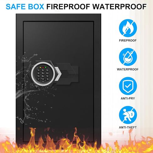 خزائن كبيرة بحجم 5.3 مكعب للاستخدام المنزلي مقاومة للحريق والماء، صندوق آمن رقمي مقاوم للحريق مع لوحة مفاتيح قابلة للبرمجة، مفاتيح احتياطية ورف قابل للإزالة، مستندات مضادة للسرقة آمنة للأشياء الثمينة الطبية in Kuwait