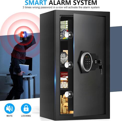 خزائن كبيرة بحجم 5.3 مكعب للاستخدام المنزلي مقاومة للحريق والماء، صندوق آمن رقمي مقاوم للحريق مع لوحة مفاتيح قابلة للبرمجة، مفاتيح احتياطية ورف قابل للإزالة، مستندات مضادة للسرقة آمنة للأشياء الثمينة الطبية in Kuwait