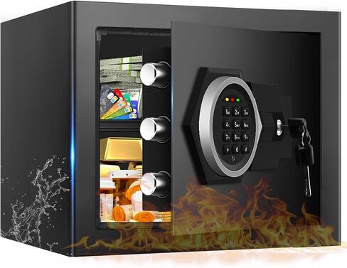 خزائن كبيرة بحجم 5.3 مكعب للاستخدام المنزلي مقاومة للحريق والماء، صندوق آمن رقمي مقاوم للحريق مع لوحة مفاتيح قابلة للبرمجة، مفاتيح احتياطية ورف قابل للإزالة، مستندات مضادة للسرقة آمنة للأشياء الثمينة الطبية in Kuwait