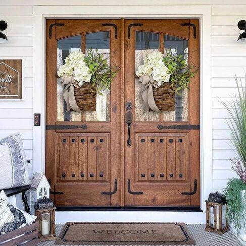 2026 Cream Hydrangea Door Hanger Basket Wreath, Spring Summer Wreaths for Front Door Wildflowers Front Door Basket Wreath Artificial Flower Hanging Basket for Home Farmhouse Seasonal Decor (A) in Saudi Arabia