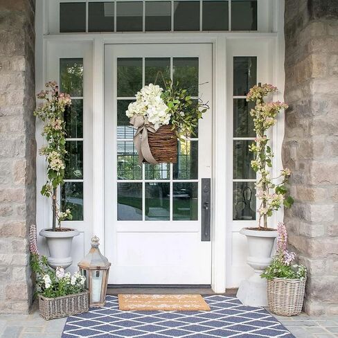 2026 Cream Hydrangea Door Hanger Basket Wreath, Spring Summer Wreaths for Front Door Wildflowers Front Door Basket Wreath Artificial Flower Hanging Basket for Home Farmhouse Seasonal Decor (A) in Saudi Arabia