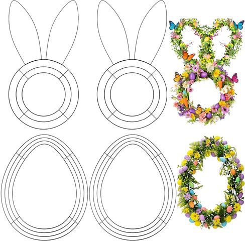 4 Pcs Easter Bunny Egg Wreath Frame Set, Bunny & Egg Shapes Metal Wire Wreath Forms for Easter Spring DIY Craft Projects Holiday Front Door Porch Indoor Outdoor Home Hanging Decor Supplies in Saudi Arabia