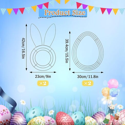 4 Pcs Easter Bunny Egg Wreath Frame Set, Bunny & Egg Shapes Metal Wire Wreath Forms for Easter Spring DIY Craft Projects Holiday Front Door Porch Indoor Outdoor Home Hanging Decor Supplies in Saudi Arabia