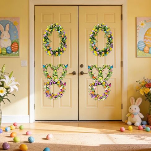 4 Pcs Easter Bunny Egg Wreath Frame Set, Bunny & Egg Shapes Metal Wire Wreath Forms for Easter Spring DIY Craft Projects Holiday Front Door Porch Indoor Outdoor Home Hanging Decor Supplies in Saudi Arabia