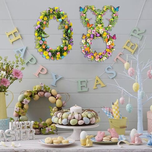 4 Pcs Easter Bunny Egg Wreath Frame Set, Bunny & Egg Shapes Metal Wire Wreath Forms for Easter Spring DIY Craft Projects Holiday Front Door Porch Indoor Outdoor Home Hanging Decor Supplies in Saudi Arabia