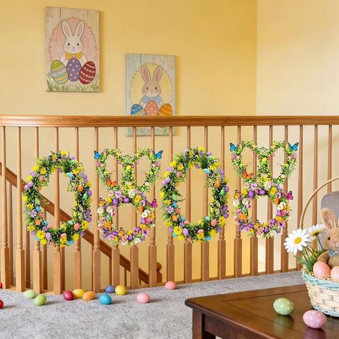 4 Pcs Easter Bunny Egg Wreath Frame Set, Bunny & Egg Shapes Metal Wire Wreath Forms for Easter Spring DIY Craft Projects Holiday Front Door Porch Indoor Outdoor Home Hanging Decor Supplies in Saudi Arabia