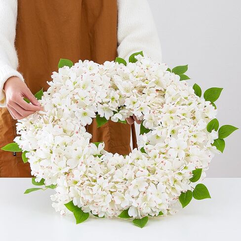 24'' White Hydrangea Spring Wreath for Front Door with Artificial Hydrangea and Silk Greenery, Outdoor Dogwood Wreath for Farmhouse Wedding & Home Decor- Spring Summer & All Seasons Display in Kuwait