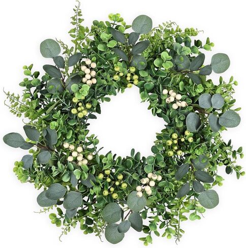 26 Inch Eucalyptus Wreath Spring Summer Wreaths for Front Door, Artificial Large All Seasons Wreaths with for Farmhouse Porch Wall Living Room Home Wedding Decor in Saudi Arabia
