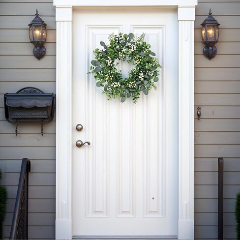 26 Inch Eucalyptus Wreath Spring Summer Wreaths for Front Door, Artificial Large All Seasons Wreaths with for Farmhouse Porch Wall Living Room Home Wedding Decor in Saudi Arabia