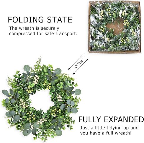 26 Inch Eucalyptus Wreath Spring Summer Wreaths for Front Door, Artificial Large All Seasons Wreaths with for Farmhouse Porch Wall Living Room Home Wedding Decor in Saudi Arabia