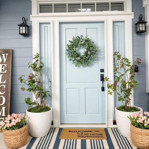 26 Inch Eucalyptus Wreath Spring Summer Wreaths for Front Door, Artificial Large All Seasons Wreaths with for Farmhouse Porch Wall Living Room Home Wedding Decor in Saudi Arabia
