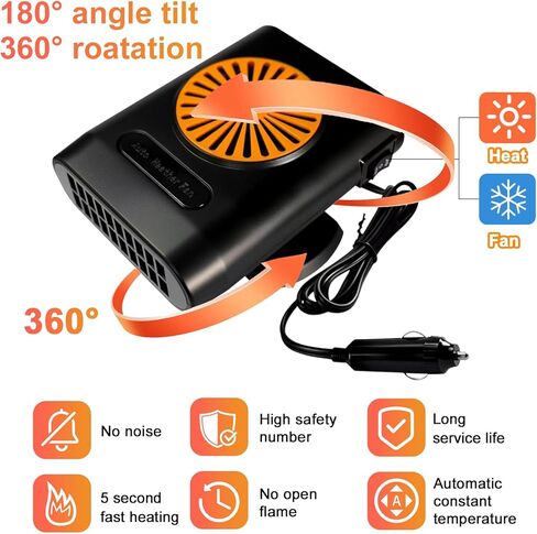 سخان سيارة، 12 فولت 200 وات تسخين سريع محمول 2 في 1 لقابس السيارة في ولاعة السجائر يدور 360 درجة in Kuwait
