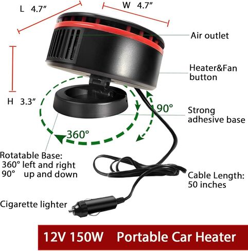 سخان سيارة محمول 12 فولت يمكن توصيله بولاعة السجائر، مزيل ضباب الزجاج الأمامي بقدرة 150 وات، سخانات السيارة للمركبة in Kuwait