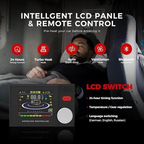 سخان ديزل محمول 12 فولت 24 فولت، ترقية سخان هواء ديزل 8 كيلو وات مع محول طاقة تيار متردد 110-240 فولت، وضع الحرارة والتهوية التوربيني، التشغيل والإيقاف التلقائي، التحكم في التطبيق لشاحنة Vans RV Camper in Kuwait