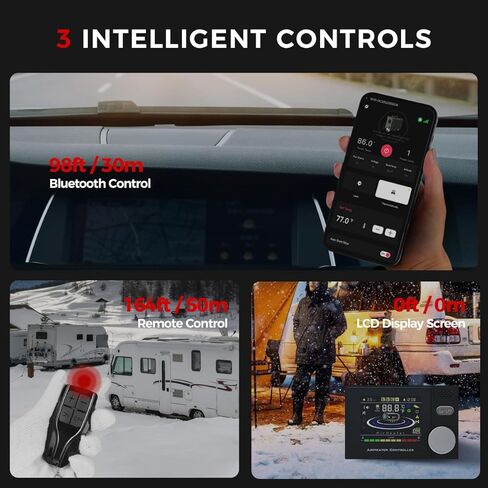سخان ديزل محمول 12 فولت 24 فولت، ترقية سخان هواء ديزل 8 كيلو وات مع محول طاقة تيار متردد 110-240 فولت، وضع الحرارة والتهوية التوربيني، التشغيل والإيقاف التلقائي، التحكم في التطبيق لشاحنة Vans RV Camper in Kuwait