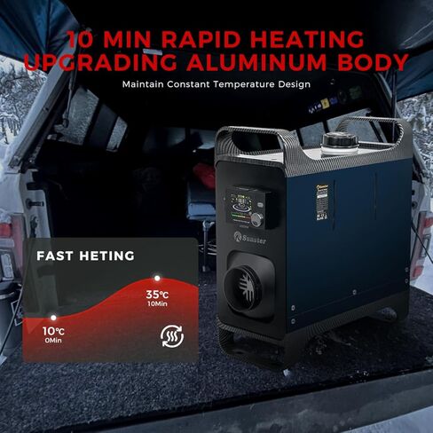 سخان ديزل محمول 12 فولت 24 فولت، ترقية سخان هواء ديزل 8 كيلو وات مع محول طاقة تيار متردد 110-240 فولت، وضع الحرارة والتهوية التوربيني، التشغيل والإيقاف التلقائي، التحكم في التطبيق لشاحنة Vans RV Camper in Kuwait