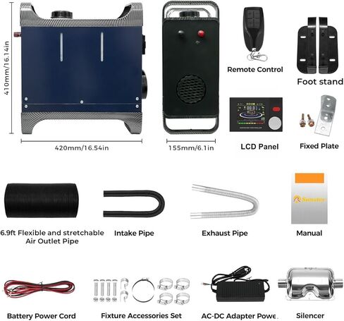 سخان ديزل محمول 12 فولت 24 فولت، ترقية سخان هواء ديزل 8 كيلو وات مع محول طاقة تيار متردد 110-240 فولت، وضع الحرارة والتهوية التوربيني، التشغيل والإيقاف التلقائي، التحكم في التطبيق لشاحنة Vans RV Camper in Kuwait