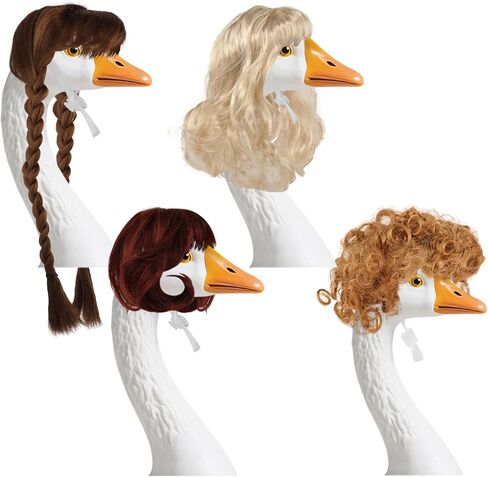 4 قطع من باروكات إوز الشرفة، ملابس شعر مستعار مضفرة عصرية لتماثيل إوز الحديقة والحديقة، ملحقات أزياء تزيينية لطيفة للفناء الخارجي والفناء وديكور إوز الأسمنت in Kuwait