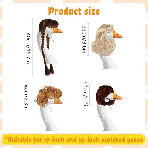 4 قطع من باروكات إوز الشرفة، ملابس شعر مستعار مضفرة عصرية لتماثيل إوز الحديقة والحديقة، ملحقات أزياء تزيينية لطيفة للفناء الخارجي والفناء وديكور إوز الأسمنت in Kuwait