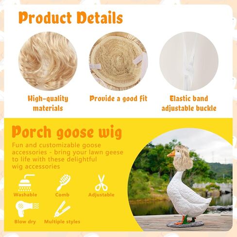 4 قطع من باروكات إوز الشرفة، ملابس شعر مستعار مضفرة عصرية لتماثيل إوز الحديقة والحديقة، ملحقات أزياء تزيينية لطيفة للفناء الخارجي والفناء وديكور إوز الأسمنت in Kuwait