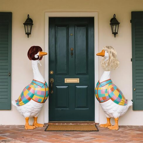 4 قطع من باروكات إوز الشرفة، ملابس شعر مستعار مضفرة عصرية لتماثيل إوز الحديقة والحديقة، ملحقات أزياء تزيينية لطيفة للفناء الخارجي والفناء وديكور إوز الأسمنت in Kuwait