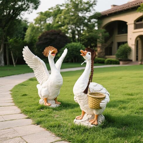 4 قطع من باروكات إوز الشرفة، ملابس شعر مستعار مضفرة عصرية لتماثيل إوز الحديقة والحديقة، ملحقات أزياء تزيينية لطيفة للفناء الخارجي والفناء وديكور إوز الأسمنت in Kuwait