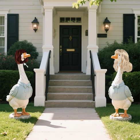 4 قطع من باروكات إوز الشرفة، ملابس شعر مستعار مضفرة عصرية لتماثيل إوز الحديقة والحديقة، ملحقات أزياء تزيينية لطيفة للفناء الخارجي والفناء وديكور إوز الأسمنت in Kuwait