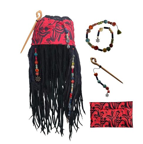 القراصنة الباروكات Dreadlock مجموعات مع باندانا الشعر الخرز الخشب المشبك الملحقات الرجال النساء هالوين الديكور الدعائم in Saudi Arabia