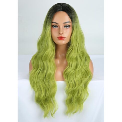 MAGQOO Mardi Gras Wig Purple Green Yellow Wig Long Curly Wavy Purple Blonde Green Middle Part Cosplay Costume Halloween Party(Small Head) in Saudi Arabia