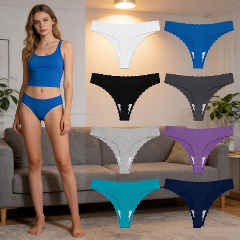 8 Pack Blue Series Thongs Women Cotton Underwear Cool Colors Panties Breathable Low Rise Medium in Saudi Arabia