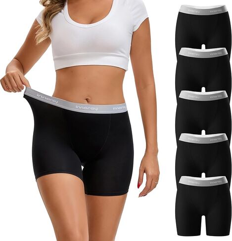 INNERSY Boy Shorts Underwear for Women High Waisted Ladies Panties Boxer Briefs Breathable Stretch 5 Pack in Saudi Arabia