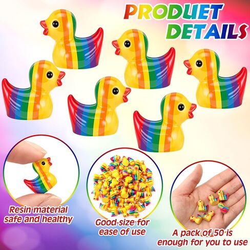 50 Pcs Rainbow Mini Resin Ducks Tiny LGBT Duck Figurines Bulk Small Gay Pride Duckies Resin Animals Figures Garden Landscape Decor for Home Office Car Decor Festive Gift DIY Craft in Kuwait