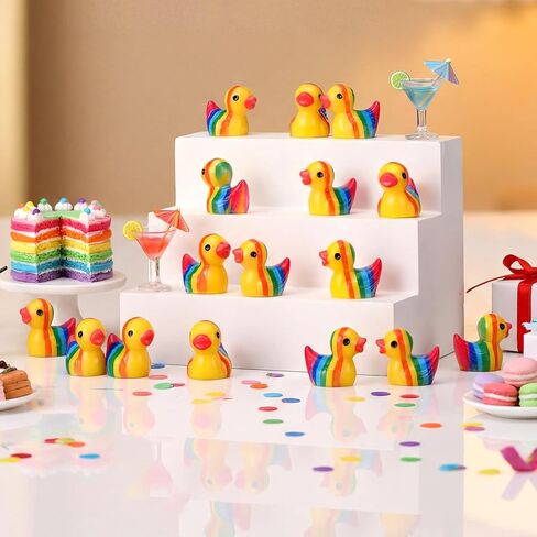 50 Pcs Rainbow Mini Resin Ducks Tiny LGBT Duck Figurines Bulk Small Gay Pride Duckies Resin Animals Figures Garden Landscape Decor for Home Office Car Decor Festive Gift DIY Craft in Kuwait
