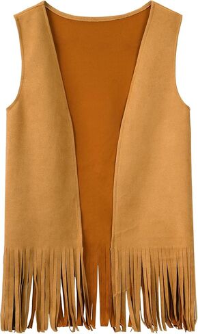 Kids Hippie Costume for Boys 60s 70s Boho Fringe Open Front Sleeveless Tassels Vest 4 Pcs Set for Theme Party in Saudi Arabia