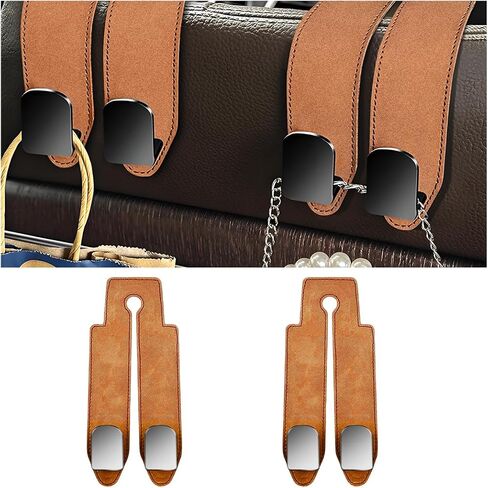Car Headrest Hooks, 2PCS Leather Multifunctional Seat Back Storage Double Hanger, Automotive Seat Hooks Organizer for Purses and Bags, Compatible with Most Vehicle (Black) in Saudi Arabia