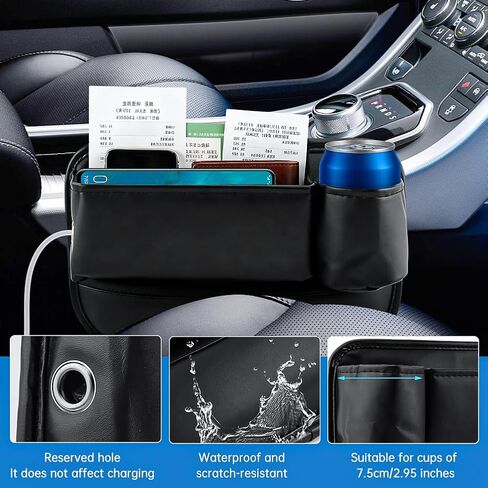2Packs Car Seat Filler Organizer, Seat Gap Storage Box with Water Cup Holder & 4 Car-Seat Headrest Hooks, Universal fit for Most Car, for Phone, Keys, Wallet, Sunglasses and Bottles, Prevent Dropping in Kuwait