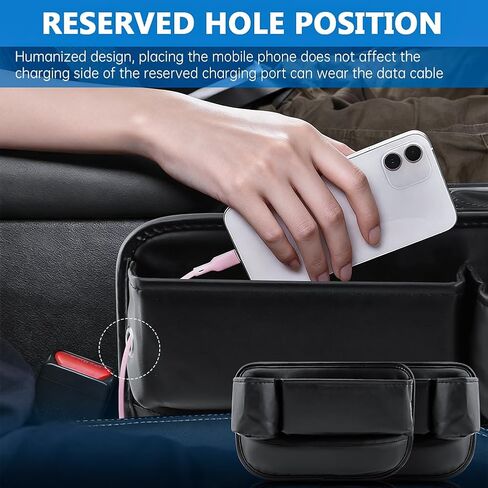 2Packs Car Seat Filler Organizer, Seat Gap Storage Box with Water Cup Holder & 4 Car-Seat Headrest Hooks, Universal fit for Most Car, for Phone, Keys, Wallet, Sunglasses and Bottles, Prevent Dropping in Kuwait