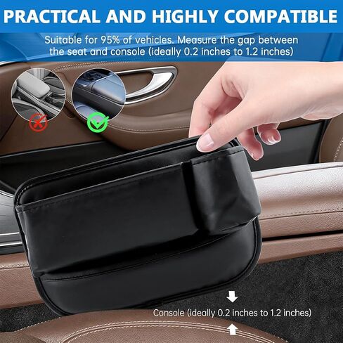 2Packs Car Seat Filler Organizer, Seat Gap Storage Box with Water Cup Holder & 4 Car-Seat Headrest Hooks, Universal fit for Most Car, for Phone, Keys, Wallet, Sunglasses and Bottles, Prevent Dropping in Kuwait