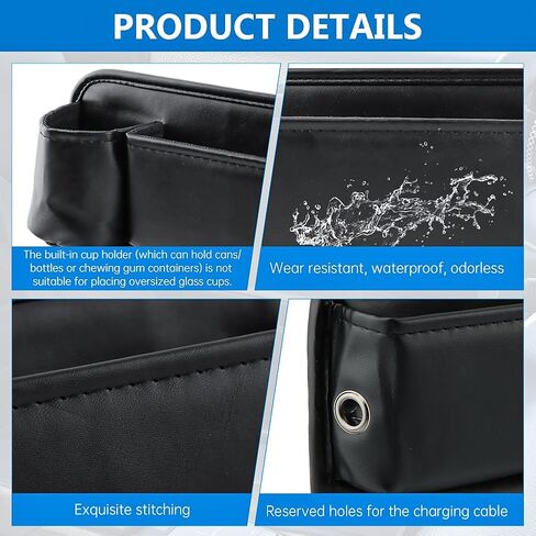 2Packs Car Seat Filler Organizer, Seat Gap Storage Box with Water Cup Holder & 4 Car-Seat Headrest Hooks, Universal fit for Most Car, for Phone, Keys, Wallet, Sunglasses and Bottles, Prevent Dropping in Kuwait