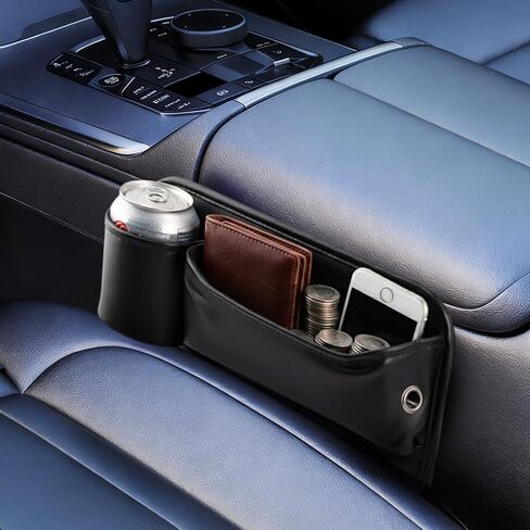 2Packs Car Seat Filler Organizer, Seat Gap Storage Box with Water Cup Holder & 4 Car-Seat Headrest Hooks, Universal fit for Most Car, for Phone, Keys, Wallet, Sunglasses and Bottles, Prevent Dropping in Kuwait