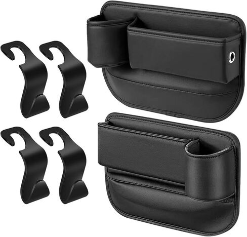 2Packs Car Seat Filler Organizer, Seat Gap Storage Box with Water Cup Holder & 4 Car-Seat Headrest Hooks, Universal fit for Most Car, for Phone, Keys, Wallet, Sunglasses and Bottles, Prevent Dropping in Kuwait
