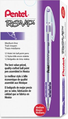 Pentel® R.S.V.P.® أقلام حبر جاف، نقطة متوسطة، 1.0 مم، أسطوانة شفافة، حبر بنفسجي، عبوة مكونة من 12 قلمًا in Saudi Arabia