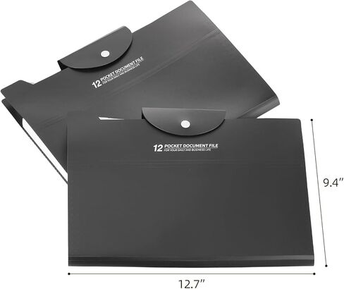 قطعتان من منظم ملفات الأكورديون مع 12 جيبًا - مجلد ملفات قابل للتوسيع للورق، مجلد محمول متعدد الجيوب للوازم المكتبية المدرسية، أسود in Kuwait