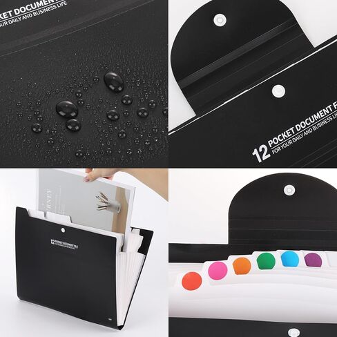 قطعتان من منظم ملفات الأكورديون مع 12 جيبًا - مجلد ملفات قابل للتوسيع للورق، مجلد محمول متعدد الجيوب للوازم المكتبية المدرسية، أسود in Kuwait